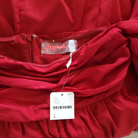 Free People Party Taffetta Red Corset Puff Sleeve Babydoll Mini Dress - Picture 4 of 8